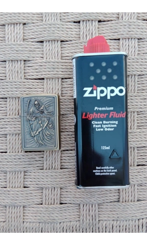 Ozel Tasarim Sari Renkli Benzinli Azrail Kabartmali premium zippo Cakmak