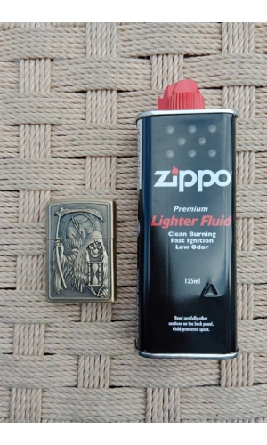 Ozel Tasarim Sari Renkli Benzinli Azrail ve Orak Kabartmali premium zippo Cakmak