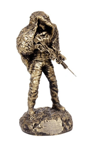 Ozel Tasarim Sari Renkli Bronz Keskin Nisanci Sniper Asker Maket Heykeli