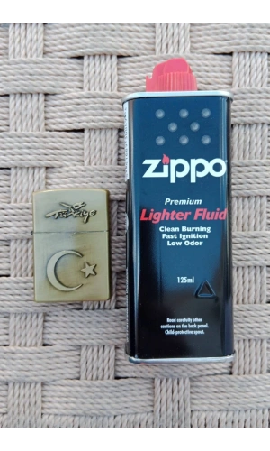 Ozel Tasarim Sari renkli Turkiye Yazili Ayyildiz kabartmali premium zippo Cakmak