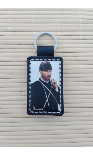 Ataturk Siluetli ozel uretim Ayyildiz Bayrakli Hakiki Deri Hediyelik Anahtarlik