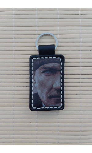 Ataturk Siluetli ozel uretim Ayyildiz Hakiki Deri Hediyelik Anahtarlik