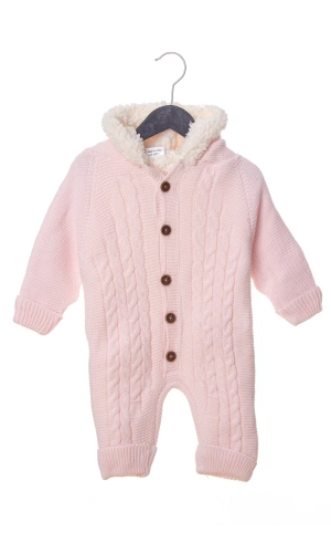 pembe renkli bebe wersoft dugmeli triko uzun kollu kaliteli kapusonlu bebek tulum