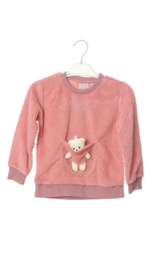 pembe renkli minnak ayicikli cep detayli kaliteli uzun kollu alt ust takim