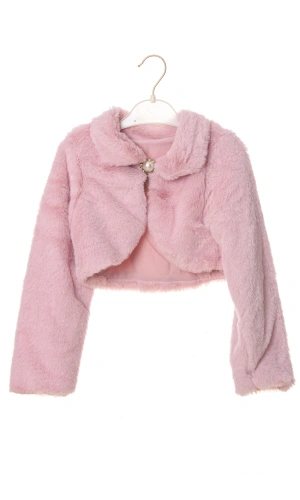 pembe renkli uzun kollu pamuklu kiz cocuk bolero yelek