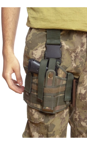 Sag El Kara Kuvvetleri Eski Kamuflaj Renkli Tek Baglantili Airsoft Palaskaya Kemere Gecirmeli impertex Bacak Silah Kilifi