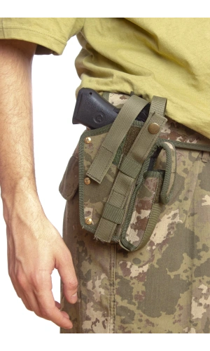 Sag El Kara Kuvvetleri Yeni Kamuflaj Renkli cift Emniyetli sarjorluklu Palaskaya Kemere Gecirmeli Sallama Silah Kilifi