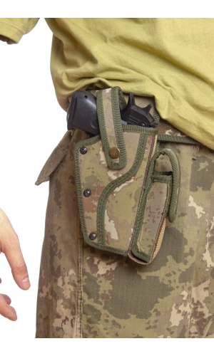 Sag El Kara Kuvvetleri Yeni Kamuflaj Renkli Tek Emniyetli Sarjorluklu Palaskaya Kemere Gecirmeli Sallama Silah Kilifi