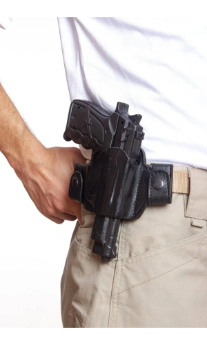 Sag El Siyah Renk Hakiki Deri cit citli Universal Palaskaya Kemere Gecirmeli Yarim Kelebek Silah Kilifi