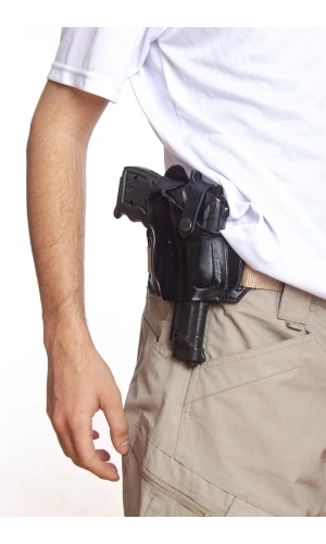 sag el siyah renk tek emniyetli universal kaliteli palaskaya kemere gecirmeli yarim kelebek hakiki deri silah kilifi