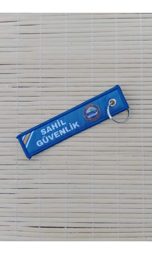 Sahil guvenlik tcsg 24 yazili mavi beyaz nakis islemeli bez anahtarlik