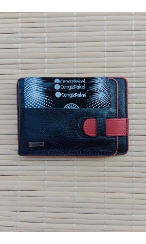 Siyah Kirmizi Renkli Hakiki Deri Cengiz Pakel Kartlik