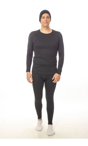 Siyah renkli sifir yaka uzun kollu bere hediyeli termal alt ust iclik takim