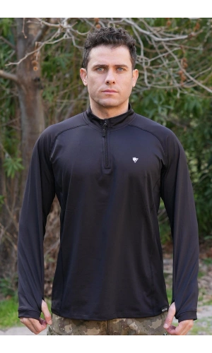 siyah renkli uzun kollu ceyrek fermuarli esnek ic katman operasyon taktik combat sweatshirt