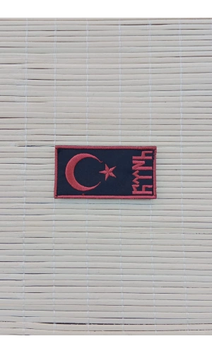 siyah zemin kirmizi nakis islemeli eski turkce turk yazili arma patch pec