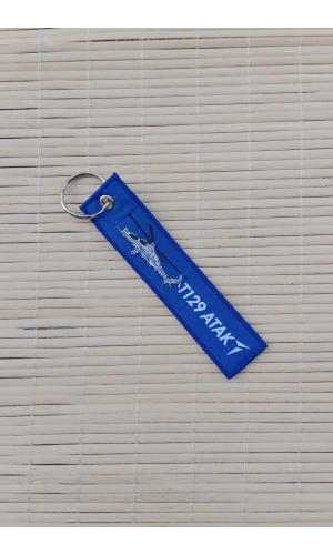 T 129 Atak istikbal Goklerdedir Yazili Lacivert Beyaz Nakis islemeli Bez Anahtarlik