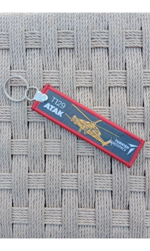 T 129 Atak Turkish Aerospace Havacilik Yazili Nakis islemeli Helikopterli Bez Anahtarlik