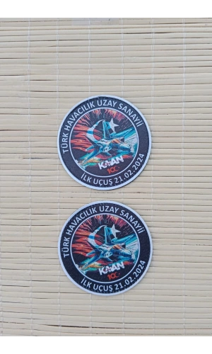 turk havacilik uzay sanayii ilk ucus 21.02.2024 kaan yazili ucak logolu fermateks dokuma islemeli arma pec patch