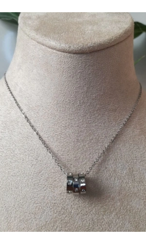 uc halkali tasarim ince silver zincirli gumus renkli kaliteli paslanmaz celik kolye stainless stell