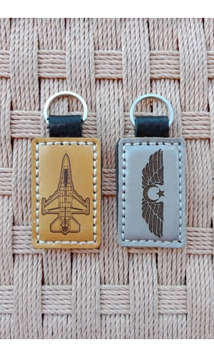 Ucak Amblemli Siluetli Pilot Brovesi Hakiki Deri Hediyelik Anahtarlik