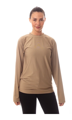 Uzun Kollu Kum Beji Renkli Yuvarlak Yakali Microfiber Nano Thermal iclik Tisort