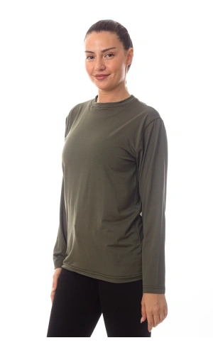 Uzun Kollu Sedef Yesili Renkli Yuvarlak Yakali Microfiber Nano Thermal iclik Tisort