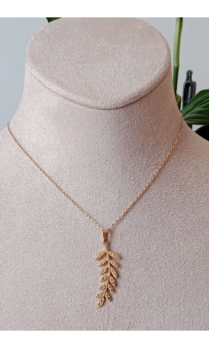 yaprakli tasarim ince gold zincirli altin renkli kaliteli paslanmaz celik kolye stainless stell
