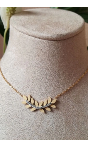 yaprakli tasarim ince gold zincirli altin renkli zirkon tasli kaliteli paslanmaz celik kolye stainless stell