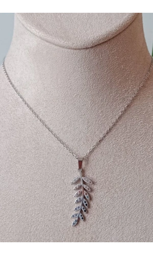 yaprakli tasarim ince silver zincirli gumus renkli kaliteli paslanmaz celik kolye stainless stell