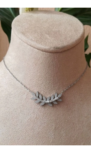 yaprakli tasarim ince silver zincirli gumus renkli zirkon tasli kaliteli paslanmaz celik kolye stainless stell
