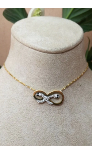 Yılan Figürlü Sonsuzluk Tasarım ince Gold Zincirli Altın Renkli Zirkon Taşlı Kaliteli Paslanmaz Çelik Kolye Stainless Stell