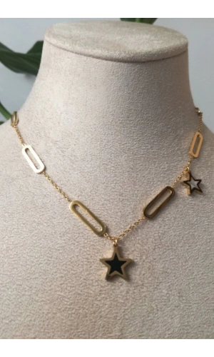 yildiz tasarim ince gold zincirli zirkon akik selenit tasli altin renkli kaliteli paslanmaz celik kolye stainless stell