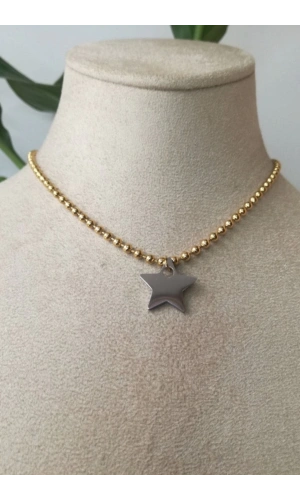 yildiz tasarim kalin gold top zincirli altin renkli kaliteli paslanmaz celik kolye stainless stell