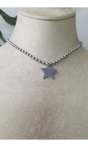 yildiz tasarim kalin silver top zincirli gumus renkli kaliteli paslanmaz celik kolye stainless stell