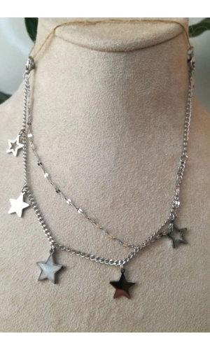 yildizlar tasarim ince silver cift zincirli gumus renkli selenit tasli paslanmaz celik bileklik halhal