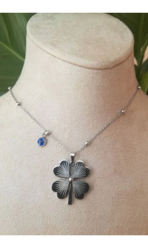 yonca tasarim ince silver zincirli gumus renkli nazar boncuklu tasli kaliteli paslanmaz celik kolye stainless stell