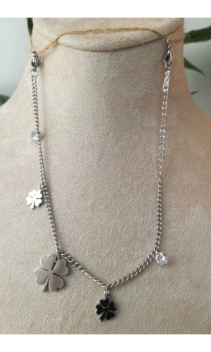 yonca tasarim ince silver zincirli gumus renkli zirkon tasli paslanmaz celik bileklik halhal