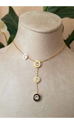 yuvarlak tasarim ince gold zincirli altin renkli zirkon tasli kaliteli paslanmaz celik kolye stainless stell