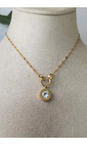 yuvarlak tasarim ince gold zincirli zirkon tasli altin renkli kaliteli paslanmaz celik kolye stainless stell