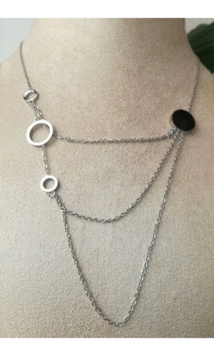 yuvarlak tasarimli ince silver zincirli gumus renkli akik tasli kaliteli paslanmaz celik kolye stainless stell
