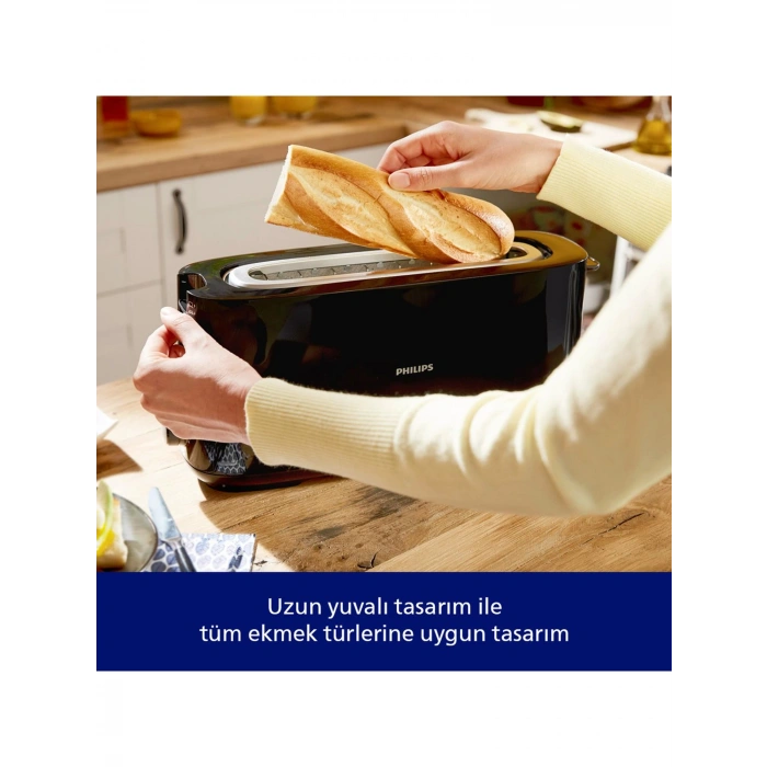 Philips Daily Collection Uzun Yuvalı Ekmek Kızartma Makinesi Siyah, HD2590/90