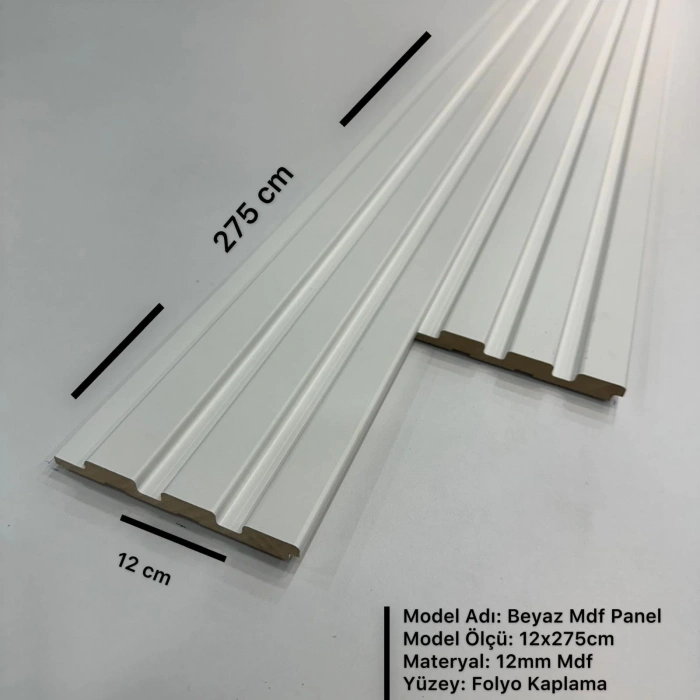Beyaz 12 cm MDF Duvar Kaplama Lambri Profil Paneli