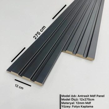 Antrasit Gri 12 cm MDF Duvar Kaplama Lambri Profil Paneli