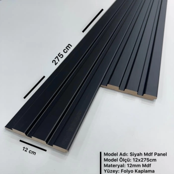 Siyah 12 cm MDF Duvar Kaplama Lambri Profil Paneli