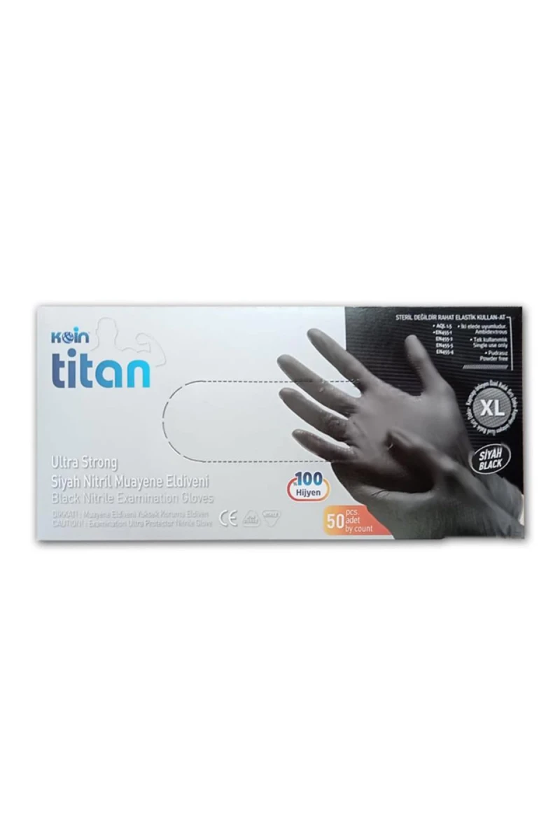 Koin Titan Siyah Nitril Eldiven Tozsuz Dayanıklı ve Hijyenik XL 50’li