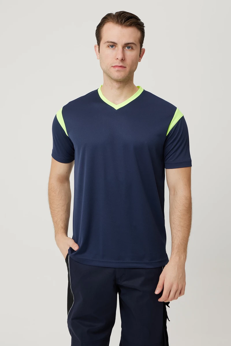 Allium V Yaka Tişört Nefes Alabilir Esnek ve Şık İş ve Günlük Kullanım İçin