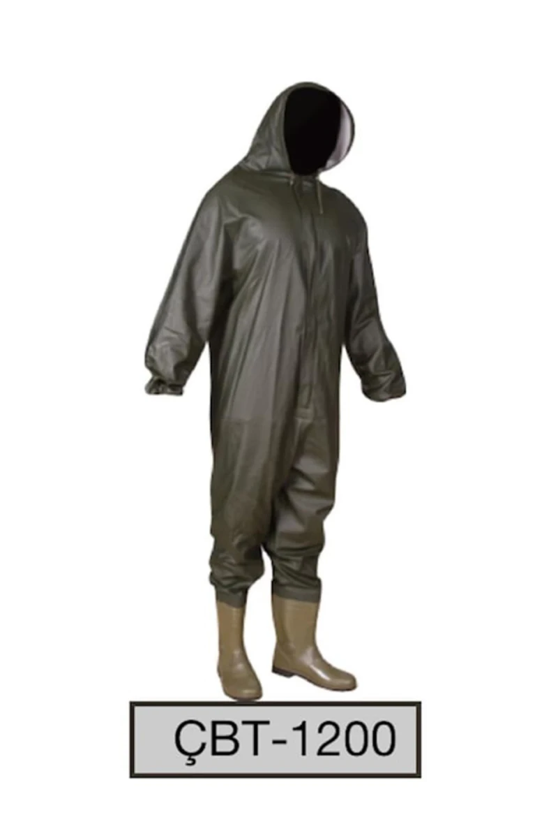Yerli Çizme Kapüşonlu Boy Tulum ÇBT 1200 Su Geçirmez Tulum Yağmurluk Takım Balıkçı Bahçıvan