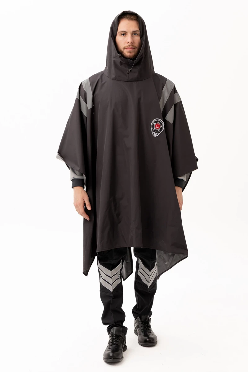 Güvenlik Kıyafeti KM Panço Su Geçirmez Reflektörlü Yağmurluk Kapüşonlu Korumalı Model