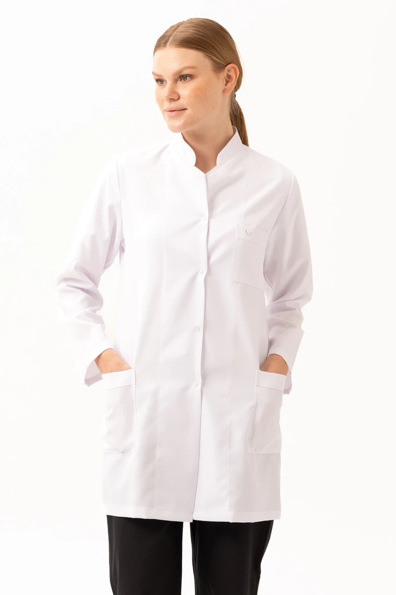 Adiantum Kadın Doktor Öğretmen Laboratuvar Önlüğü - Beyaz, Uzun Kollu, Rahat Kesim