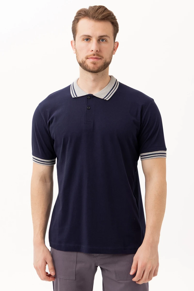 Hornet Polo Tişört - Şeritli Yaka ve Kol Detaylı Lacivert Erkek Polo Tişört Şık Tasarım